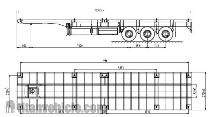 Drawing of Container Semi Trailer