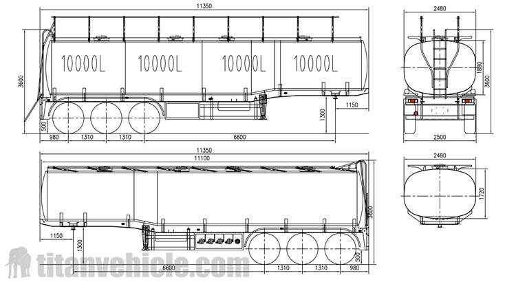 Drawing of 3 Axle 40000L Fuel Tanker Trailer