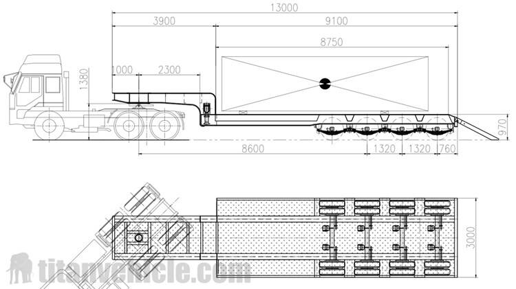 Drawing of 4 Axle 90T Lowbed Trailer for Sale In Senegal