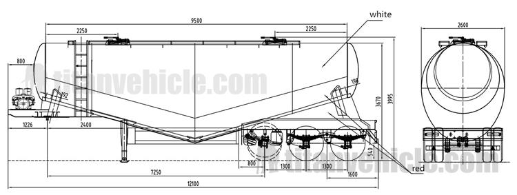 Drawing of 3 Axle 50 CBM Bulk Cement Carrier Trailer