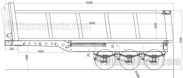 Drawing of 3 Axle Semi Tipper Truck Trailer